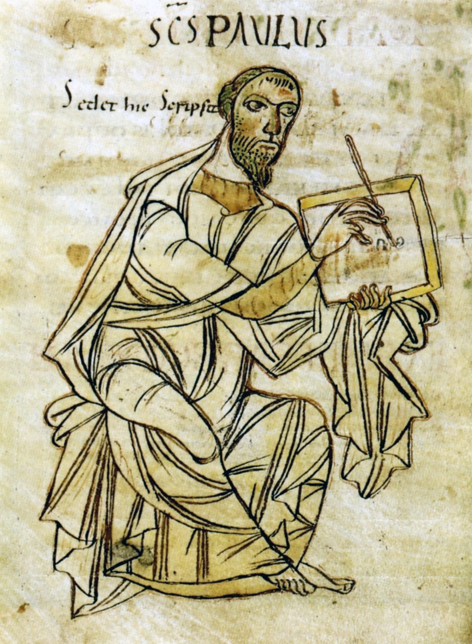 St. Paul-skrift, fra en tidlig 9. århundredes manuskriptversion af St. Pauls breve (vellum) af Unknown artist