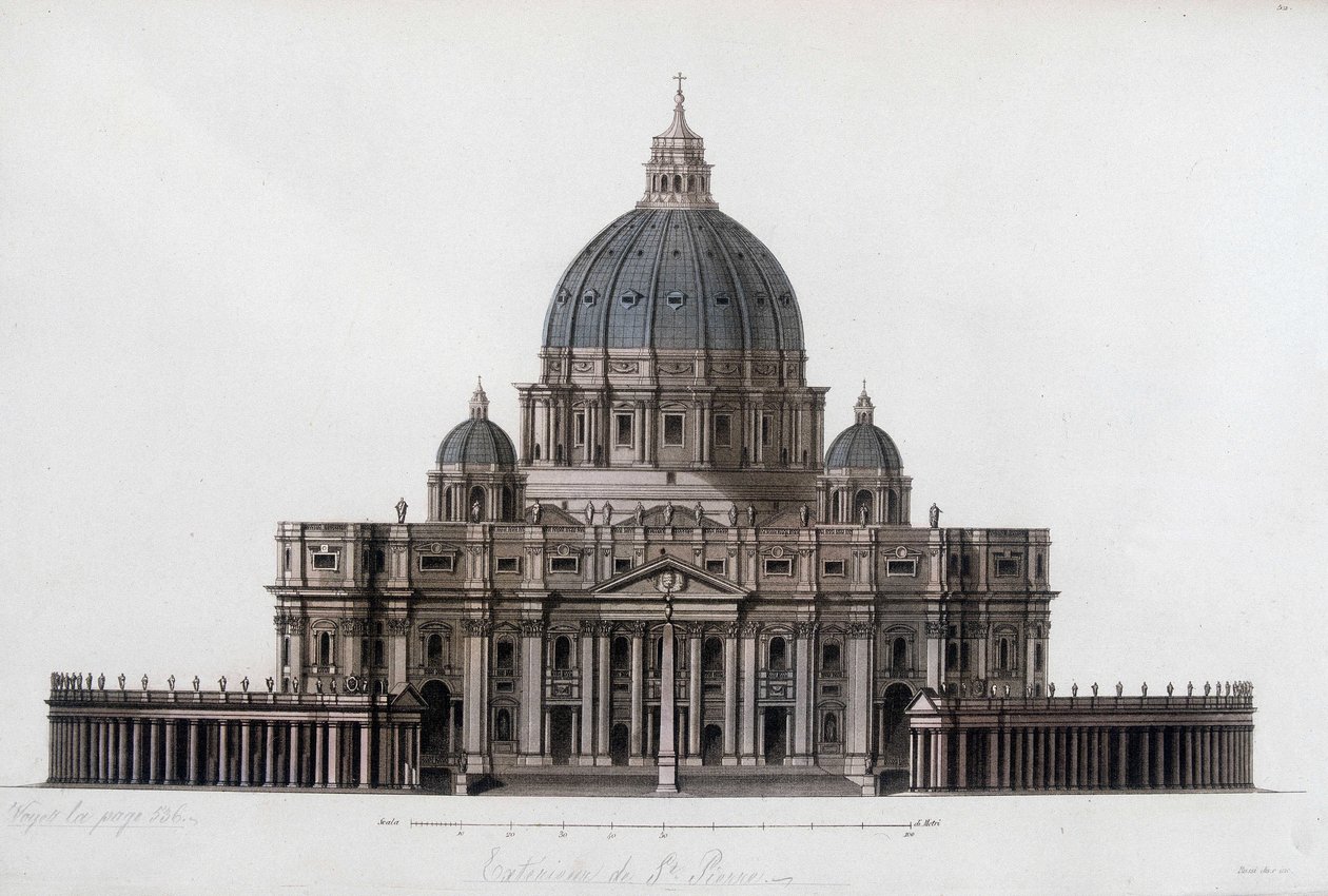 Peterskirken i Rom til Vatikanet (San Pietro in Vaticano). I "" Den gamle og moderne dragt"" 1819-1820, af Jules Ferrario. af Unknown artist