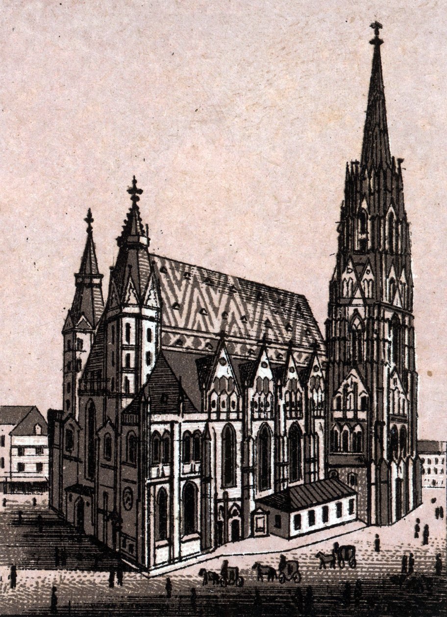 Stefansdomen (St. Stephen eller Stephansdom eller St. Stephane eller St. Stephan Kirche) i Wien i Østrig (Wien) i "Verden illustrerer 168 udsigter" Udateret (slutningen af 1800-tallet) af Unknown artist