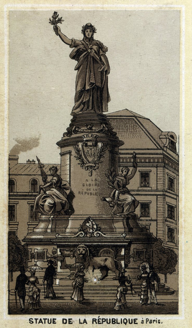 Statue af Republikken, Place de la Republique i Paris. Kromolitografi i slutningen af det 19. århundrede. af Unknown artist