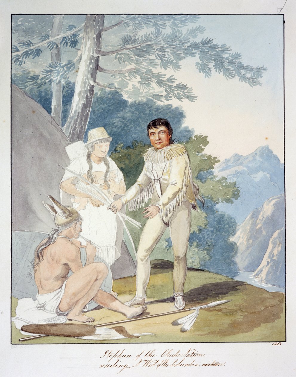 Stephan fra Chiche Nation, bosat n. vest for Columbia River, ca. 1843-50 (akvarel) af Unknown artist