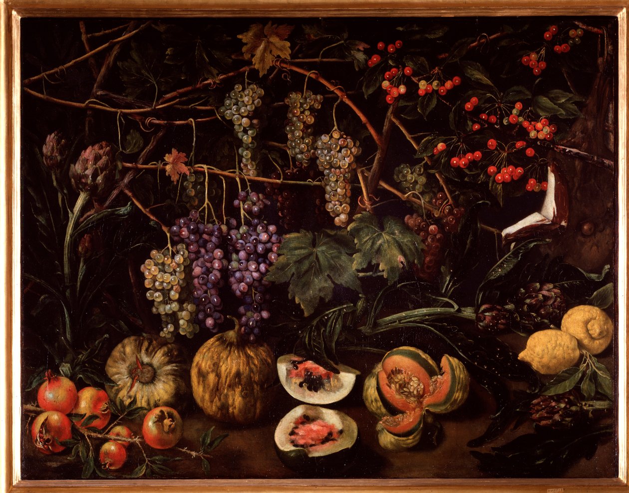 Stilleben med vindruer og squash (maleri af Unknown artist