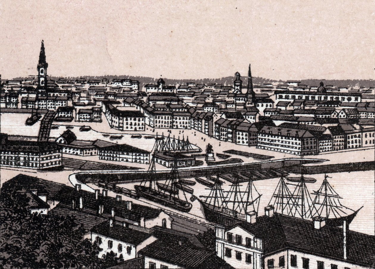 Stockholm, Sverige: udsigt over byen (General View). i "" Verden illustrerer 168 visninger"" Udateret (slutningen af 1800-tallet) af Unknown artist