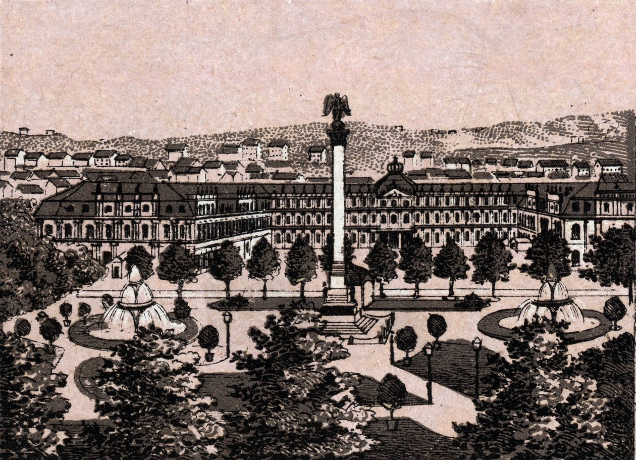 Stuttgart, Tyskland: udsigt over det nye slot (New Castle). i "" Verden illustrerer 168 visninger"" Udateret (slutningen af det 19. århundrede) af Unknown artist