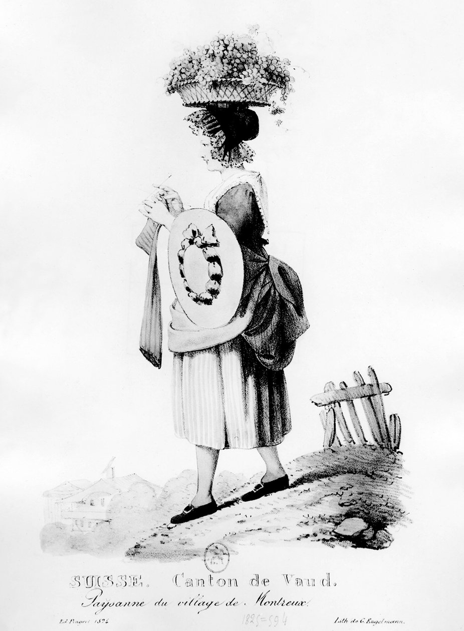 Schweizisk bonde fra landsbyen Montreux i kantonen Vaud - litografi af Unknown artist