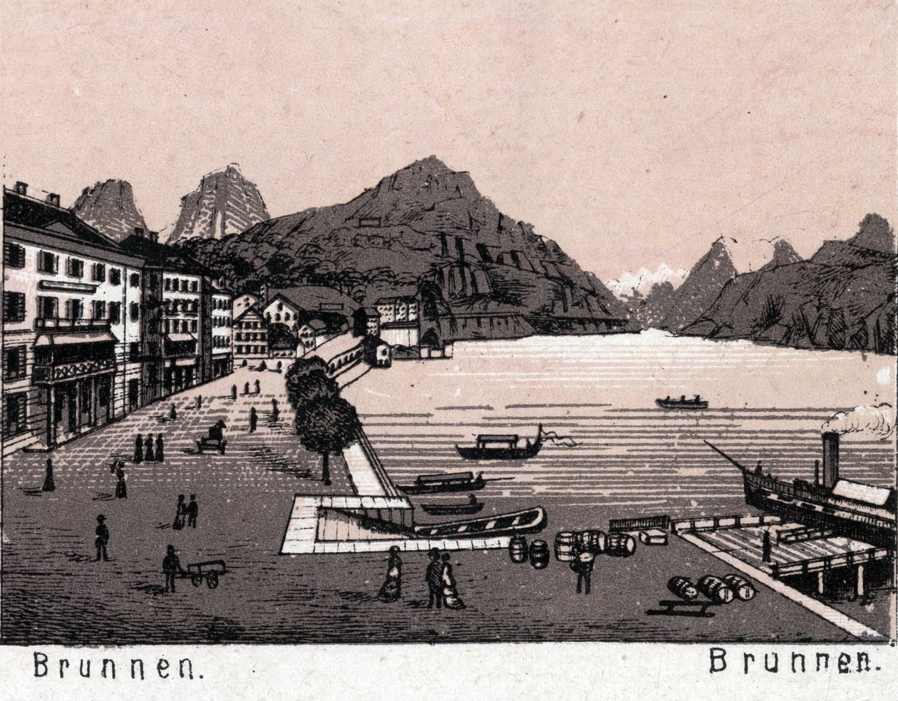 Schweiz: udsigt over byen Brunnen. i "" Verden illustrerer 168 visninger"" Udateret (slutningen af det 19. århundrede) af Unknown artist