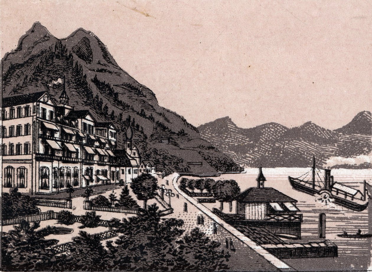 Schweiz: udsigt over byen Gersau. i "" Verden illustrerer 168 visninger"" Udateret (slutningen af 1800-tallet) af Unknown artist