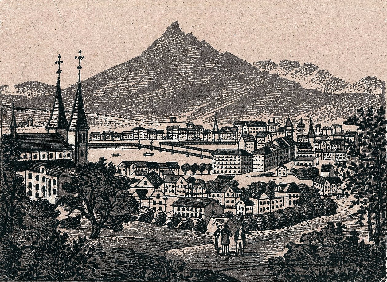Schweiz: udsigt over byen Luzern (Alfalfa). i "" Verden illustrerer 168 visninger"" Udateret (slutningen af 1800-tallet) af Unknown artist