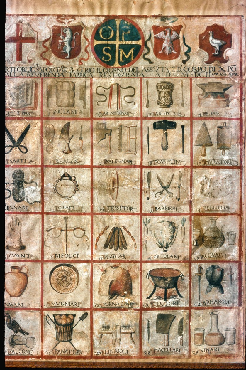 Symboler for kunsten i byen. Corporation tabel af Unknown artist