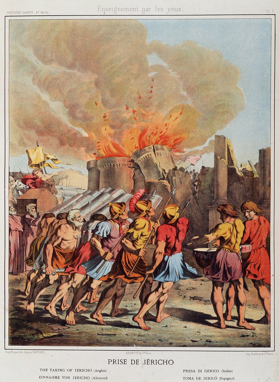 Taget Jeriko (de faldende mure) i "" Hellig Historie"", red. Hachette. af Unknown artist