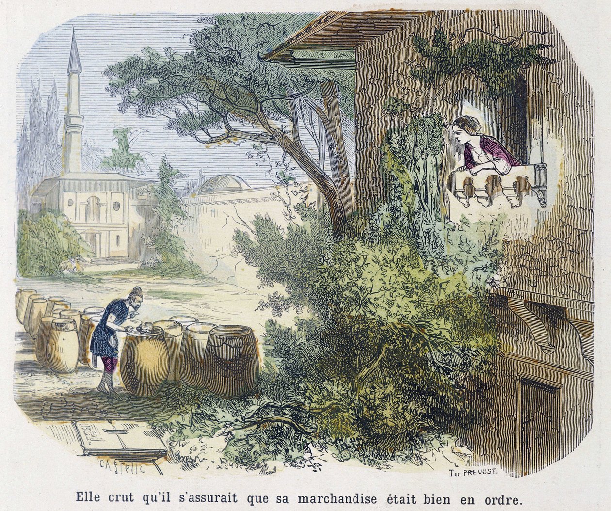 Fortælling: "" hun troede, at han sørgede for, at hans varer var i orden"" - i "" Tusind og en nat", red. Emile Guérin, fortalt af Md Bondet, Paris, n.d. af Unknown artist