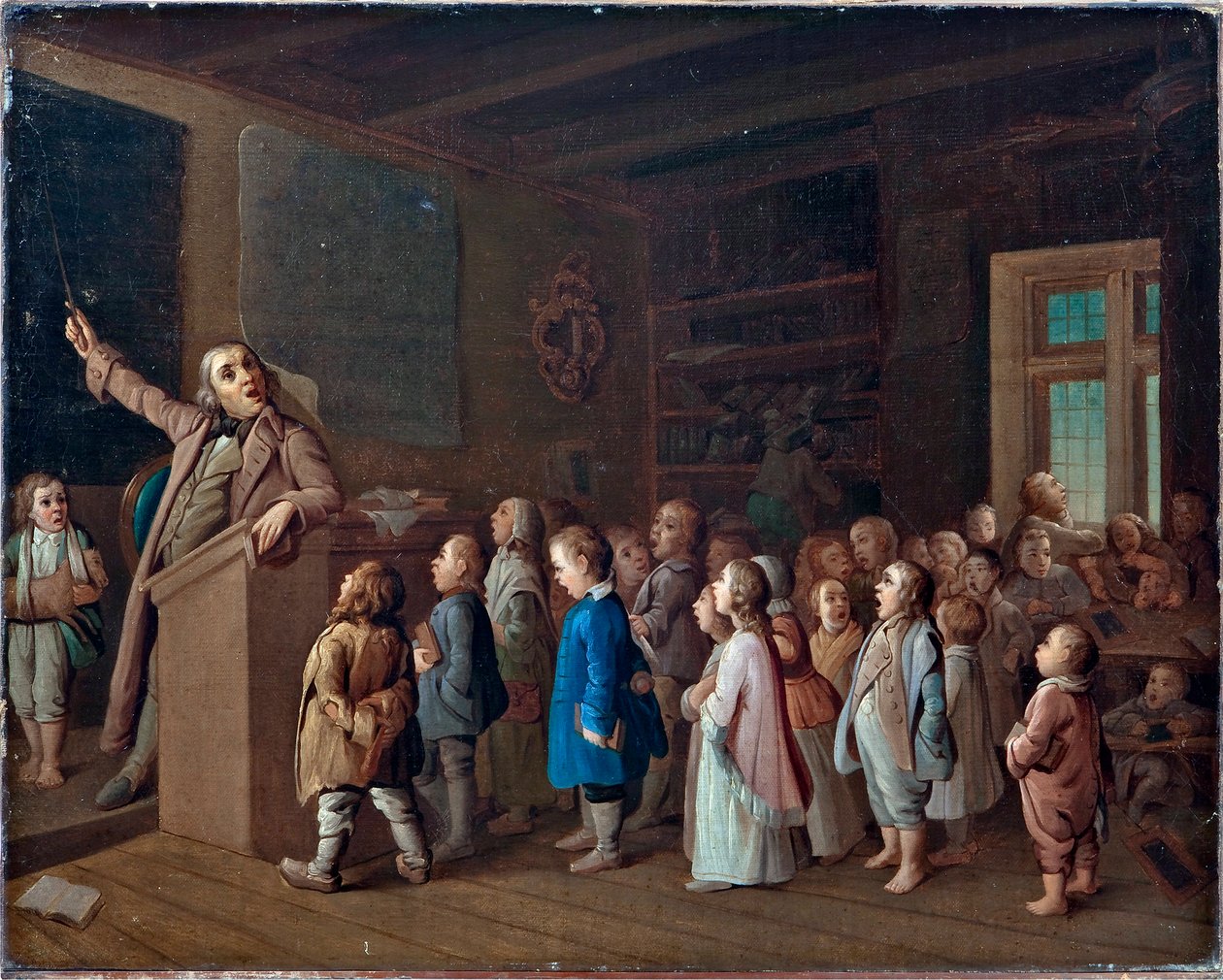 Undervisning i landskolen, Anonym. Olie på lærred, første halvdel af det 19. århundrede., Statens museum for religionshistorie, Skt. Petersborg af Unknown artist