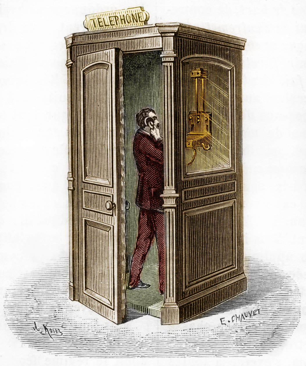 Telefonboks i 1888. Indgravering i "The Journal of Youth" af Unknown artist
