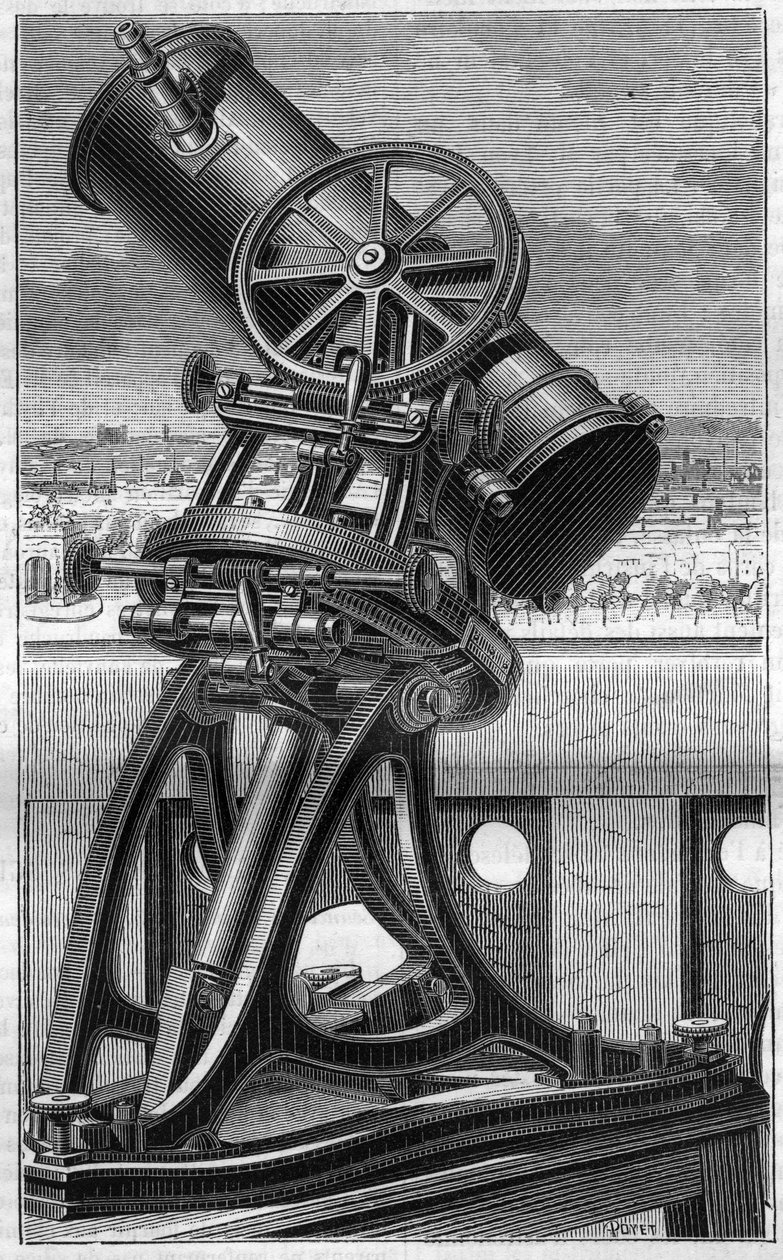 Teleskop af Trocadero Popular Observatory i Paris. Indgravering i ""La Nature"" af Unknown artist
