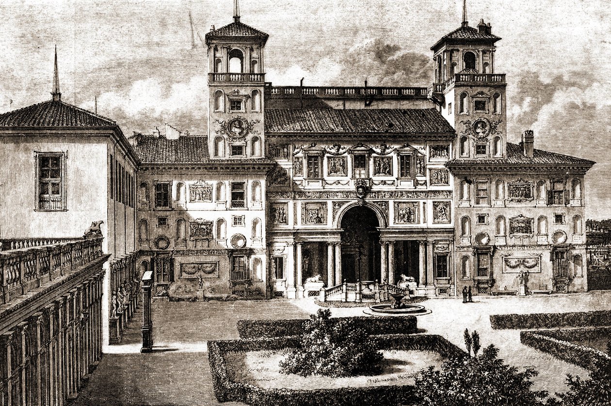 Terrasse og facade af Villa Medicis. Francis Weys rejse 1864-1869 i Tour du monde 1870 1. semester. af Unknown artist