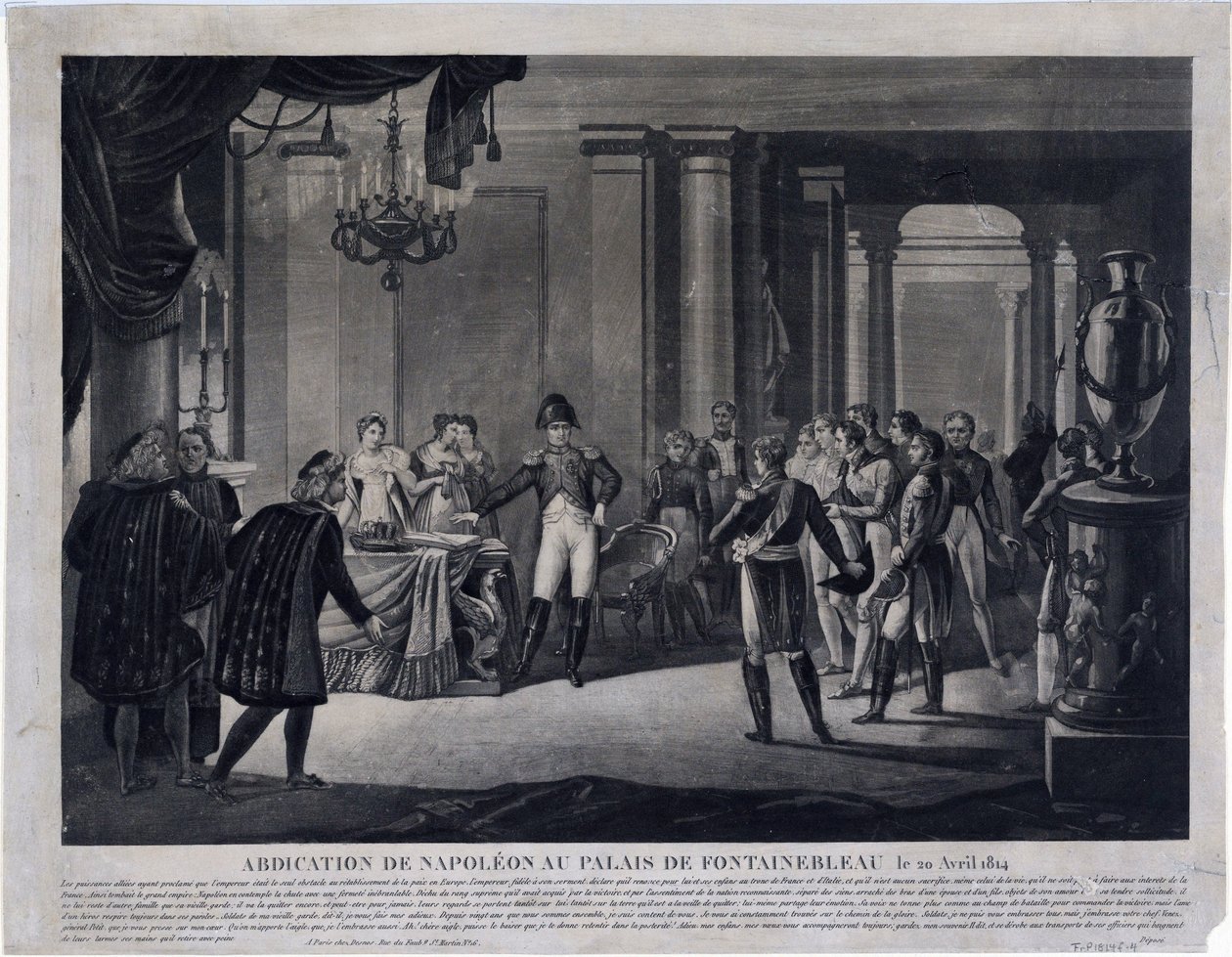 Abdikationen af Napoleon i Fontainebleau den 11. april 1814 (gravering) af Unknown artist
