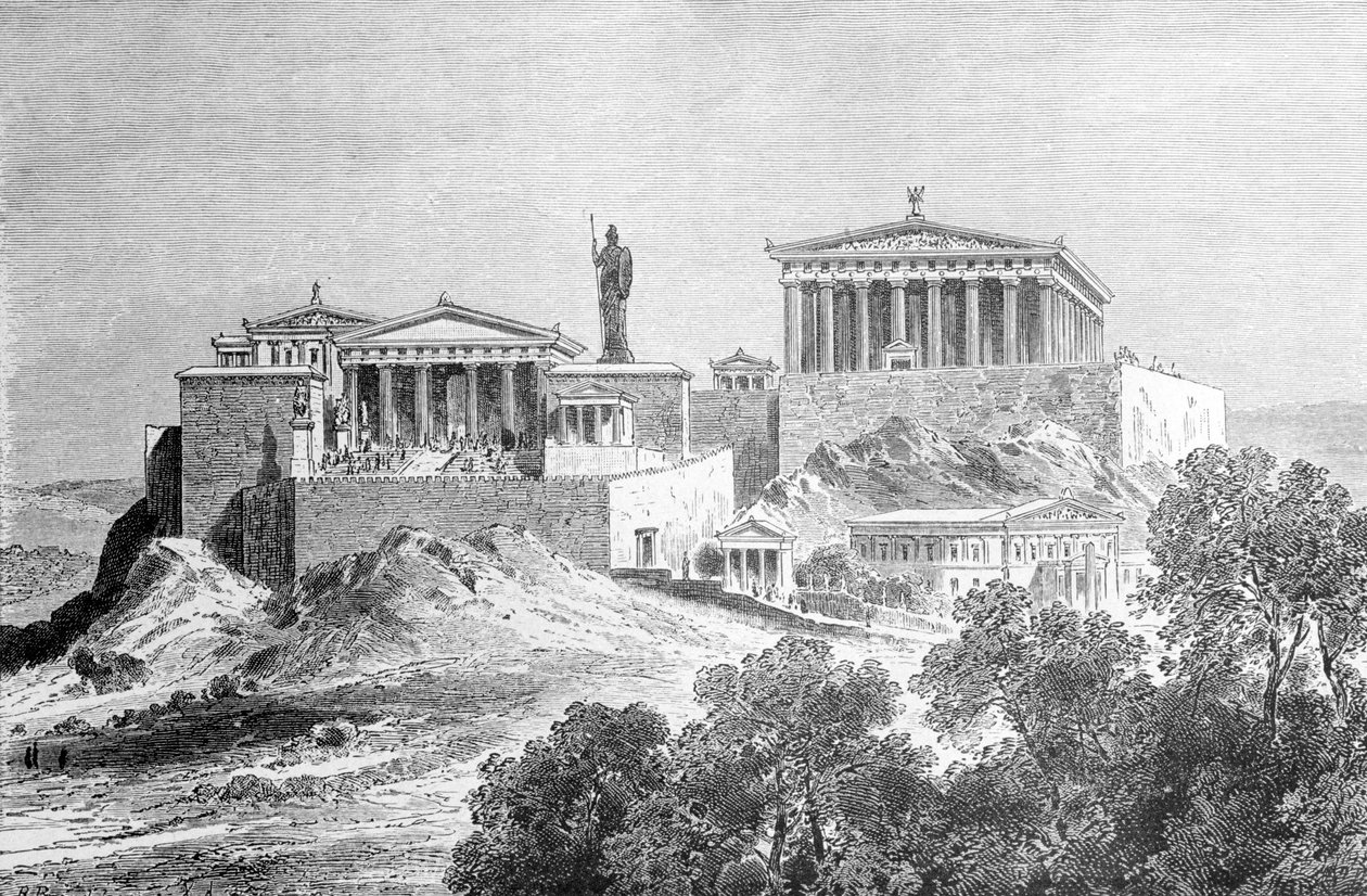 Akropolis i Athen. Stik fra slutningen af 1800-tallet. af Unknown artist