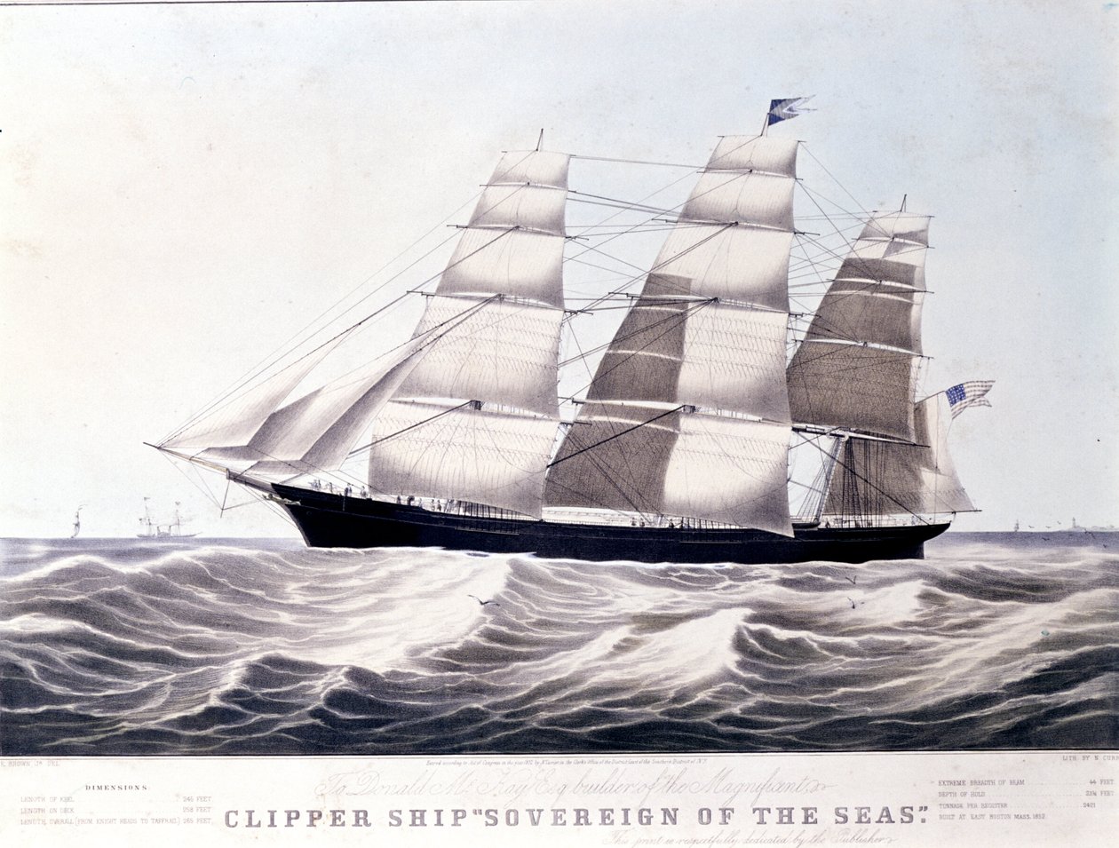 Den amerikanske klipper Sovereign of the Sea omkring 1852. Litografi fra 1800-tallet af Unknown artist