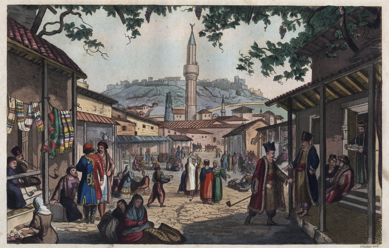 Athens basarmarked i begyndelsen af ​​det 19. århundrede - Le marche bazar d
