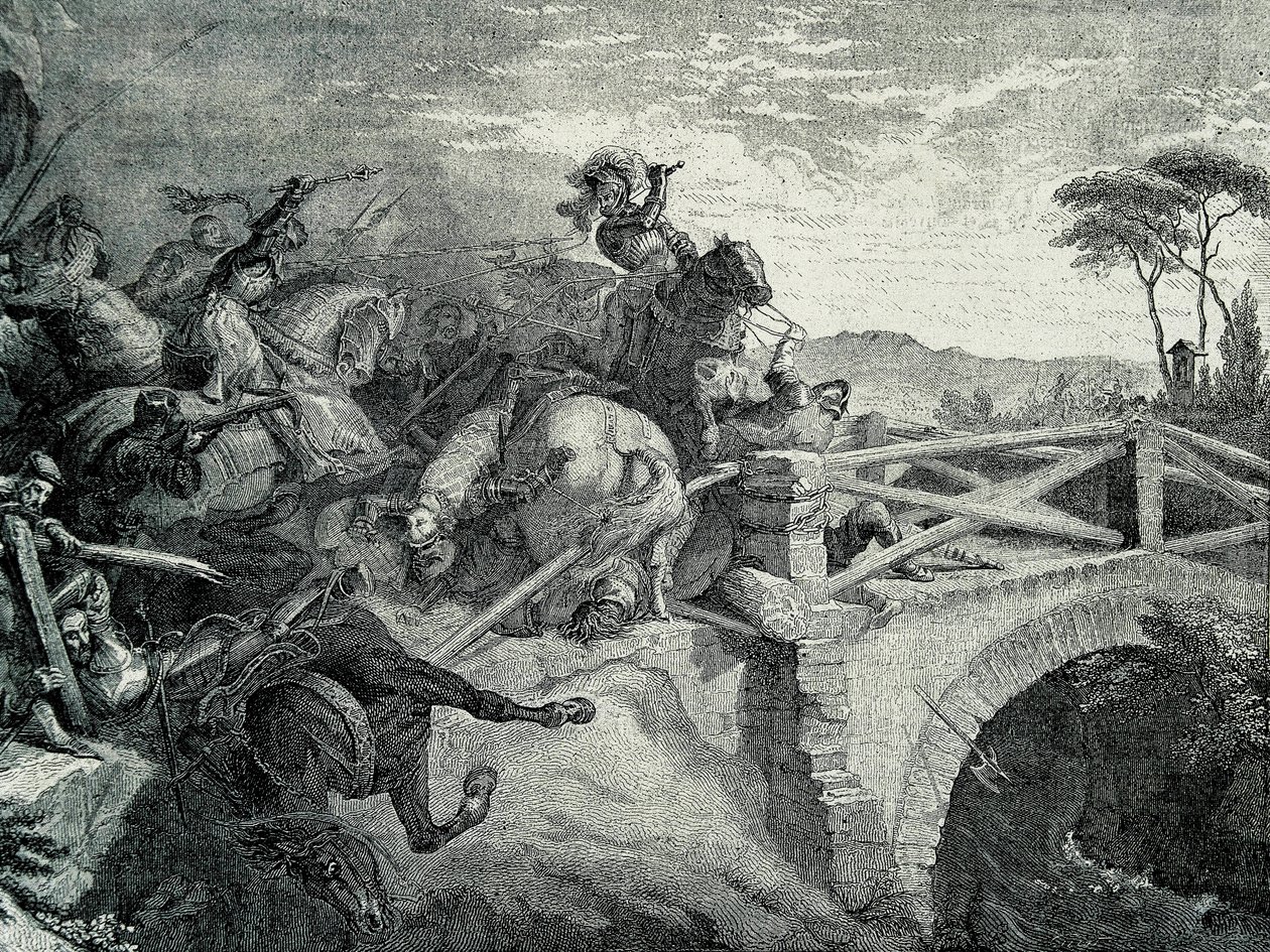 Slaget ved Garigliano (Garellano) mellem franskmændene og spanierne under den tredje italienske krig, 29. december 1503.: Gonzalo Fernandez De Cordoba kaldet El Gran Capitan af Unknown artist