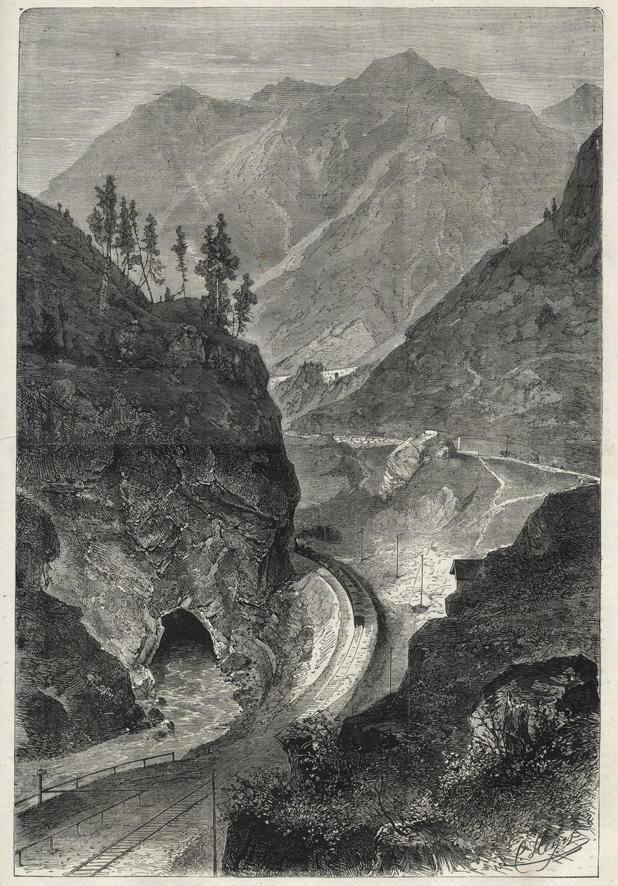 Brennerjernbanen (Brennero) til Tyrol (Tirolo - Tirol) - Gravering 1867 - af Unknown artist