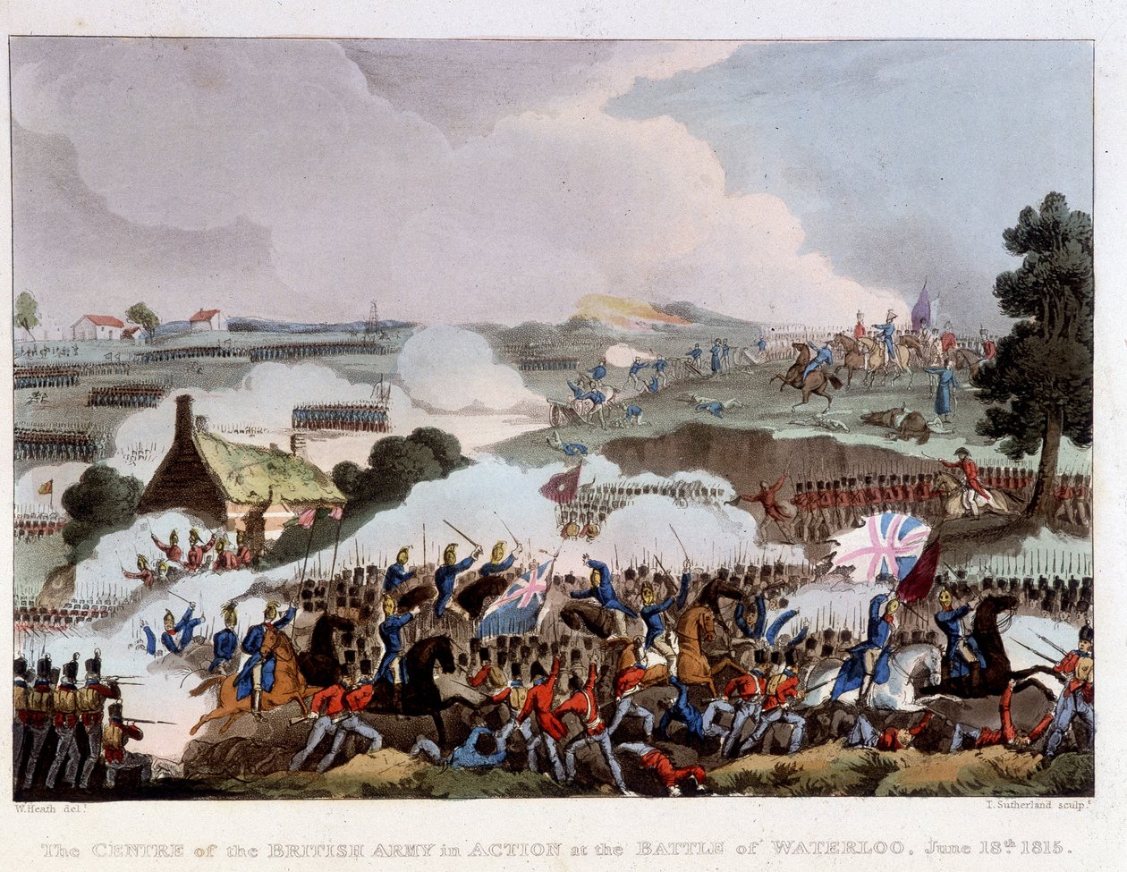 Den britiske hær i aktion på slagmarken Waterloo, 18. juni af Unknown artist