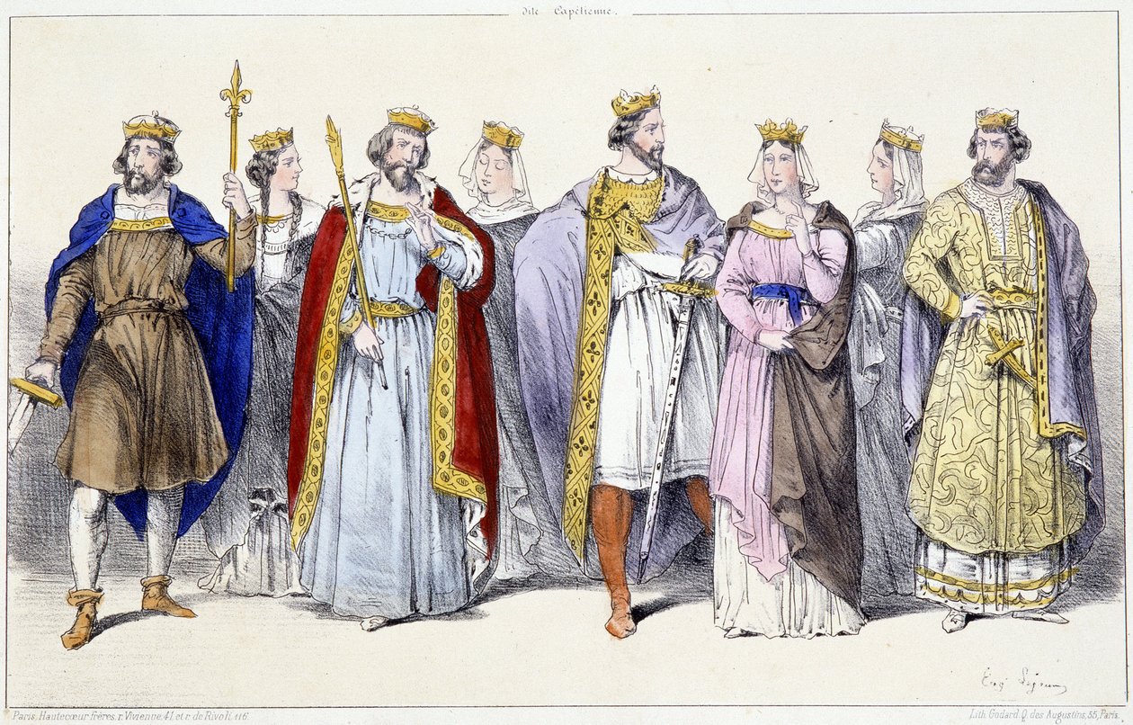 Karolingerne: Hugues Capet, Adelaide, Robert, Constance, Henry I, Anne af Rusland, Berthe, Philippe I - i ""Konger og dronninger af Frankrig i tryk"", Paris, red. Swift af Unknown artist