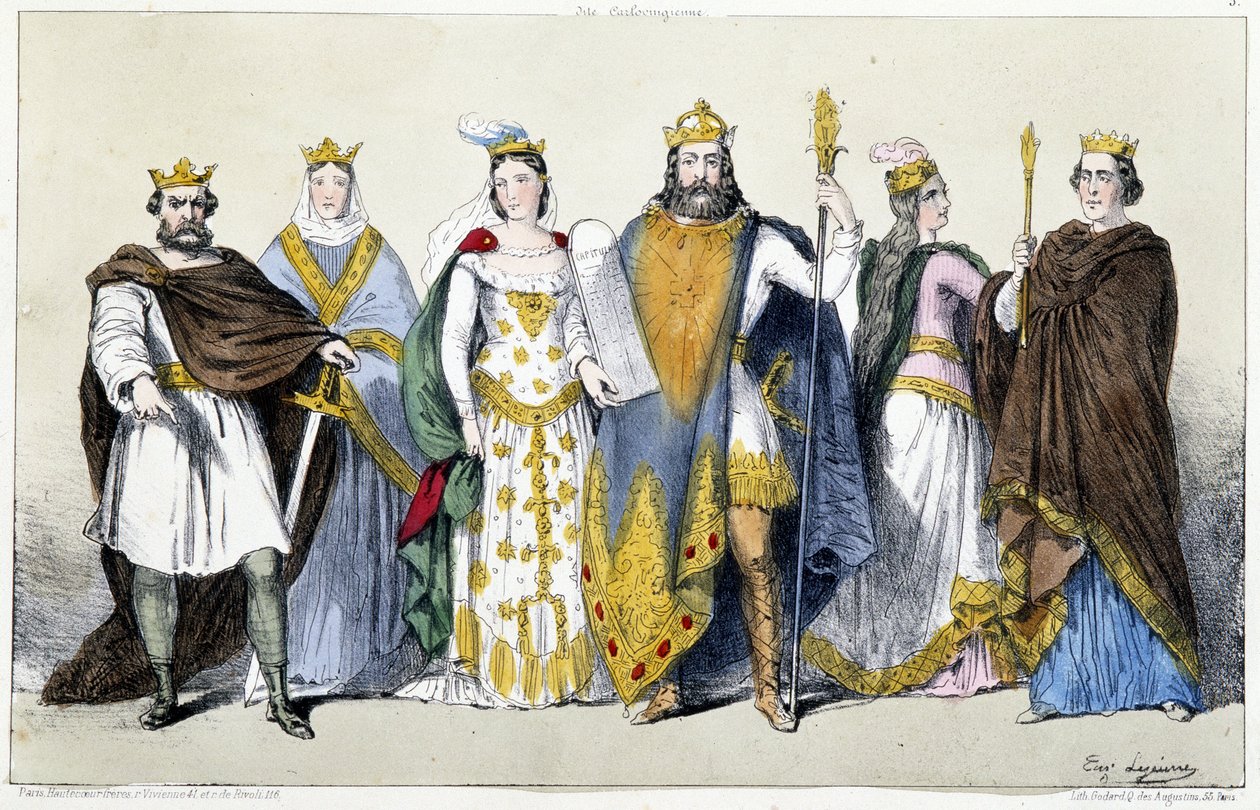 Karolingerne: Briefen Pepin (715-768) og Bertrade af Laon (720-783), Karl I Karl den Store (742-814) og Hildegarde af Vintzgau (758-783), Ludvig I, The Pieux eller Debonnaire (778) -840) og Ermengarde af Hesbaye (ca. af Unknown artist