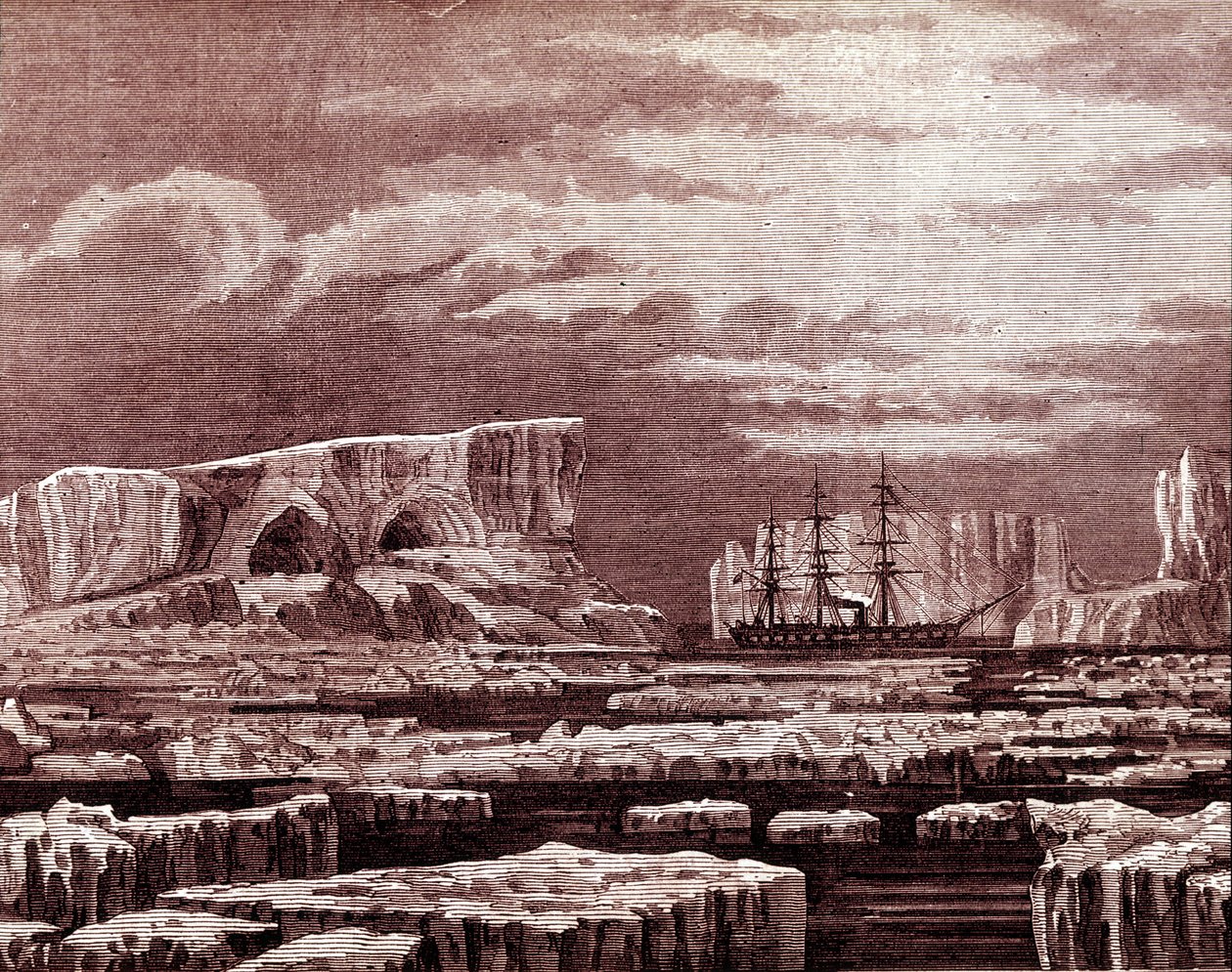 Challenger-båden midt i isbjergene. af Unknown artist