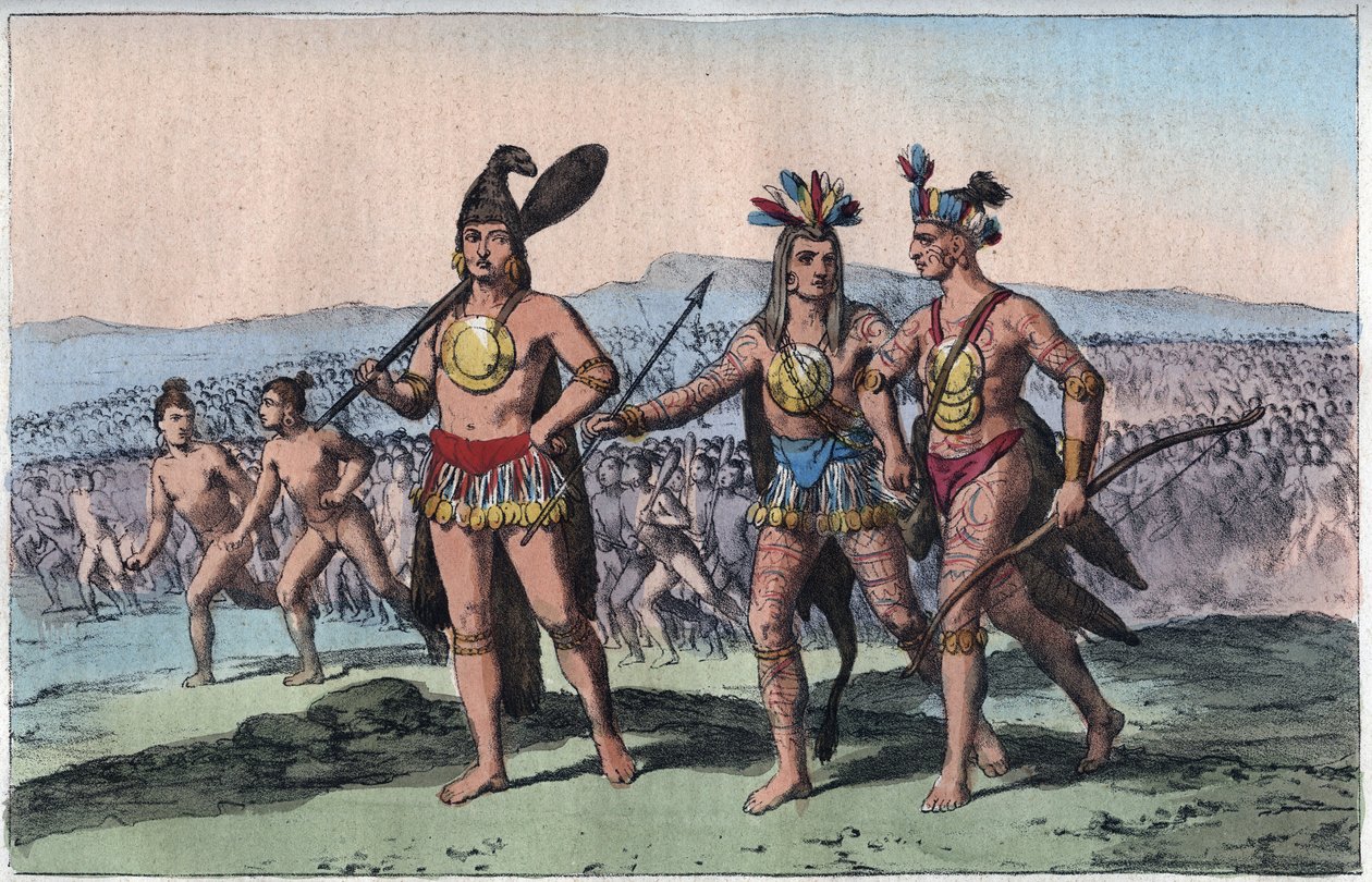 Chiefs of Florida på vej til krig (indianer) - indgravering fra "" skikke og traditioner for alle folkeslag i universet. Det er historien om regeringen, lovene, militsen, om religionen i alle nationer fra de fjerneste tider op til af Unknown artist