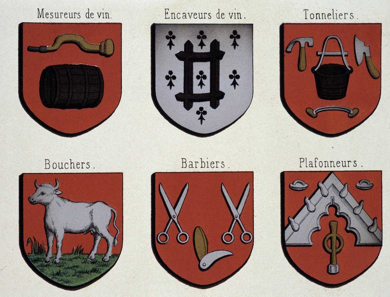 Gents våbenskjolde (eksemplar af middelalderens våbenskjolde): Vinmålere, vinhulere, bødkere, slagtere, barberere, lofter af Unknown artist