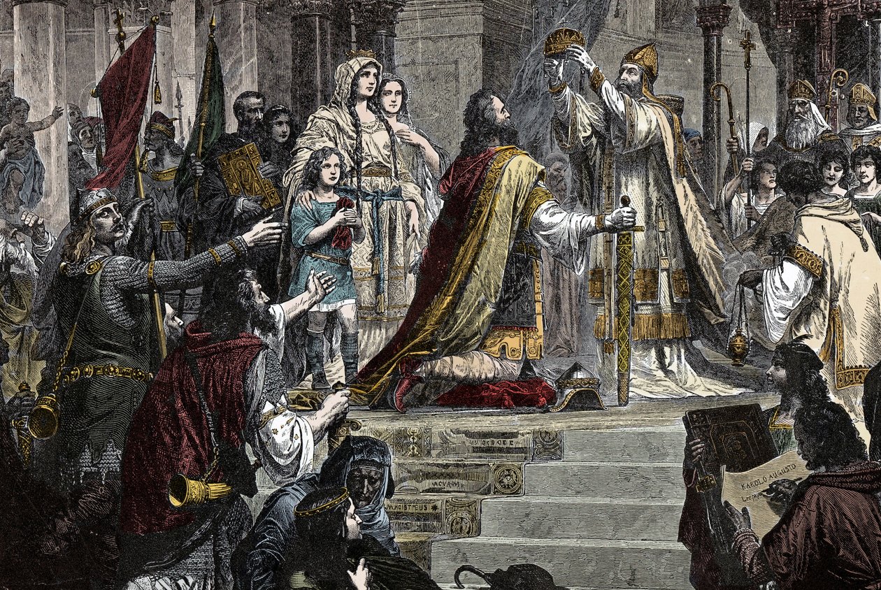 The Coronation of Charlemagne - Coronation of Charlemagne (742 - 814) i 800 af pave Leon III af Unknown artist