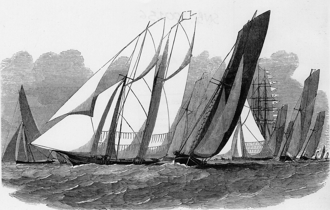 The Cowes Regattaer: Yachts ved Hyde Pass - Bibl. des arts deco af Unknown artist