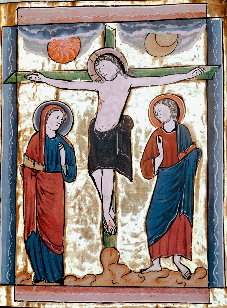 Korsfæstelsesminiaturen taget fra ""Liber Psalmorum um um um calendario" eller ""Psaltier à l