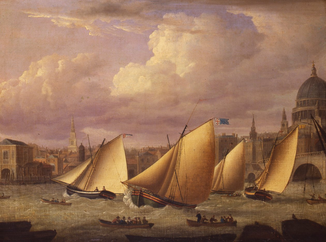 Cumberland Fleet kapsejlads over London Bridge, 1782 af Unknown
