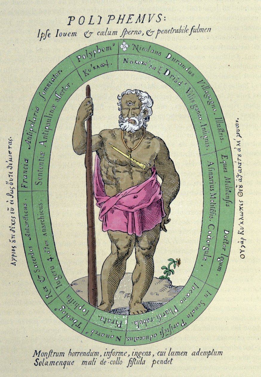 Kyklopen Polyphemus (Polyphemus), satire mod Nicolas Durand de Villegagnon, fransk militær og opdagelsesrejsende (1510-1571) af Unknown artist