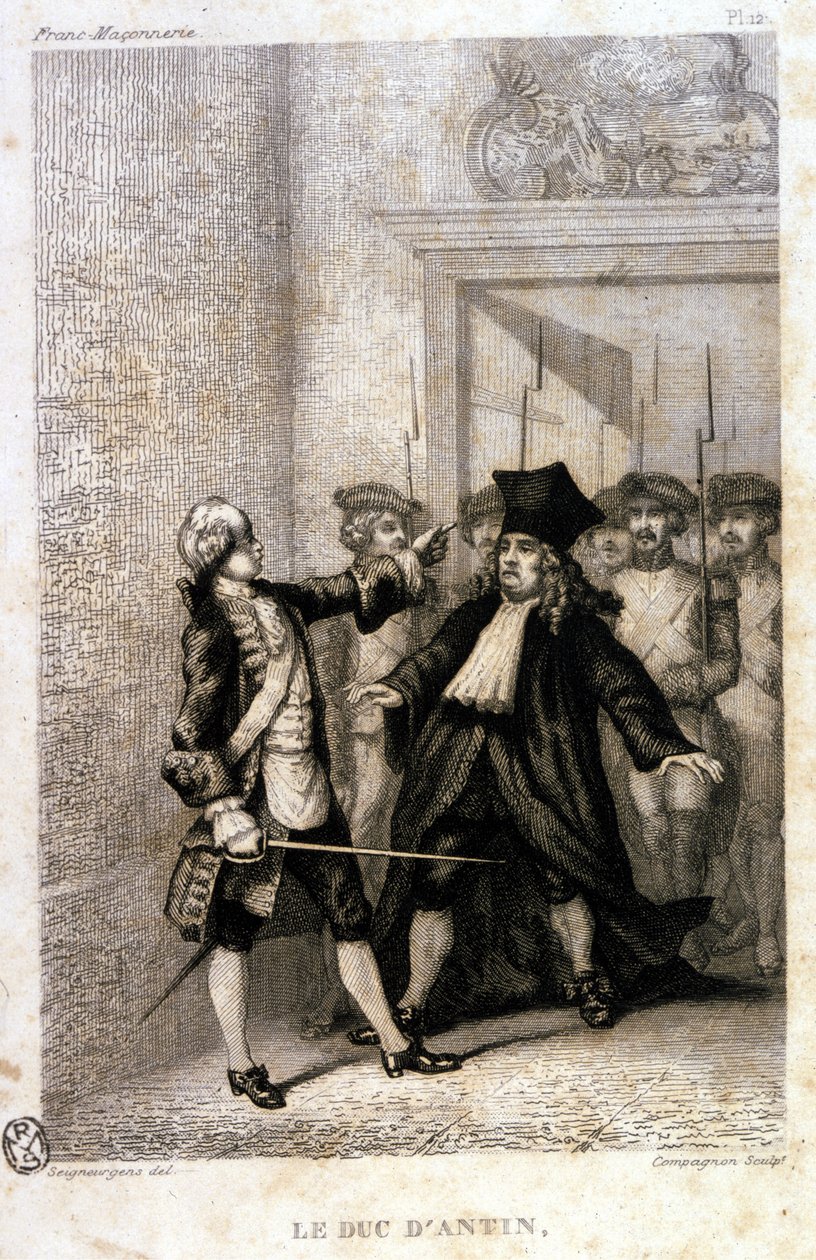 Hertugen af Antin (Louis Antoine de Pardaillan de Gondrin, Marquis, derefter hertug af Antin) (1665 til 1736) i Provincial Masonic Grand Lodge. af Unknown artist