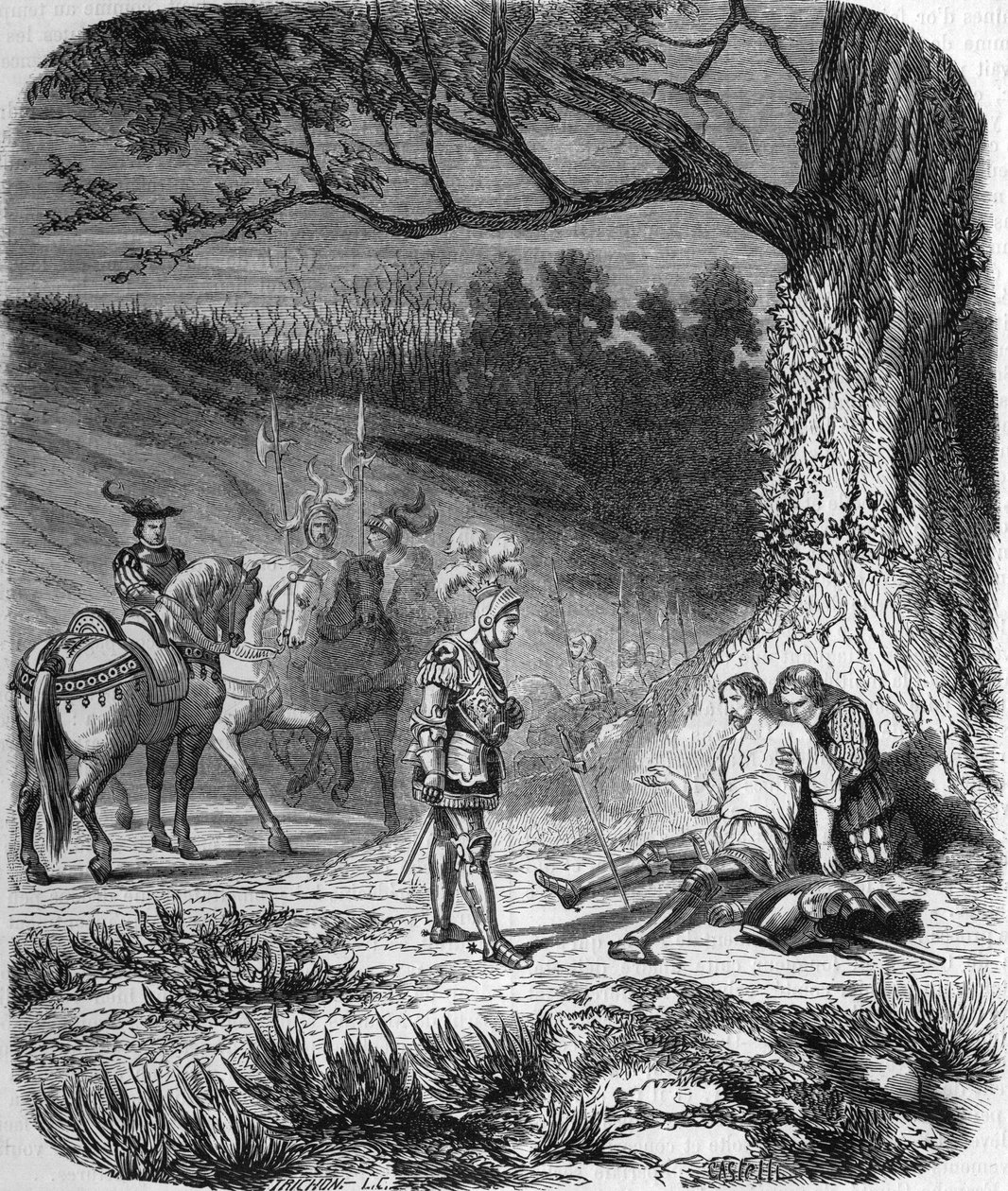 Hertugen af Bourbon og Bayard døende af Unknown artist