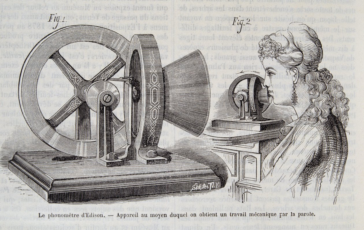 Edison-fonometeret - enhed, ved hjælp af hvilken et mekanisk værk opnås ved tale i "" Nature"" 1878. af Unknown artist