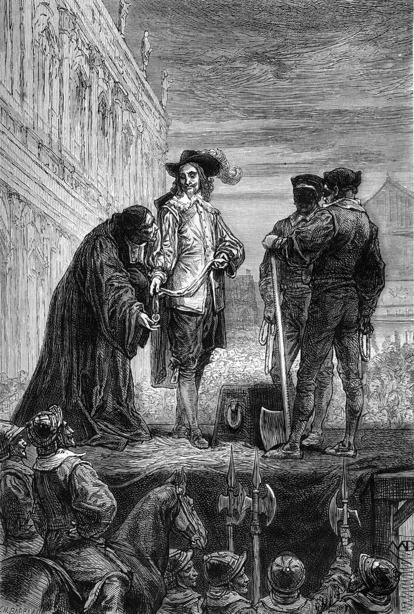 Henrettelsen af kong Charles den Første - Henrettelse af kong Charles I Stuart af England (1600-1649) en Whitehall - Kongen giver sin halskæde til festen ved at sige "" Remember-you"" - indgravering i "The History of England, fra de mest tilbagestående tid af Unknown artist