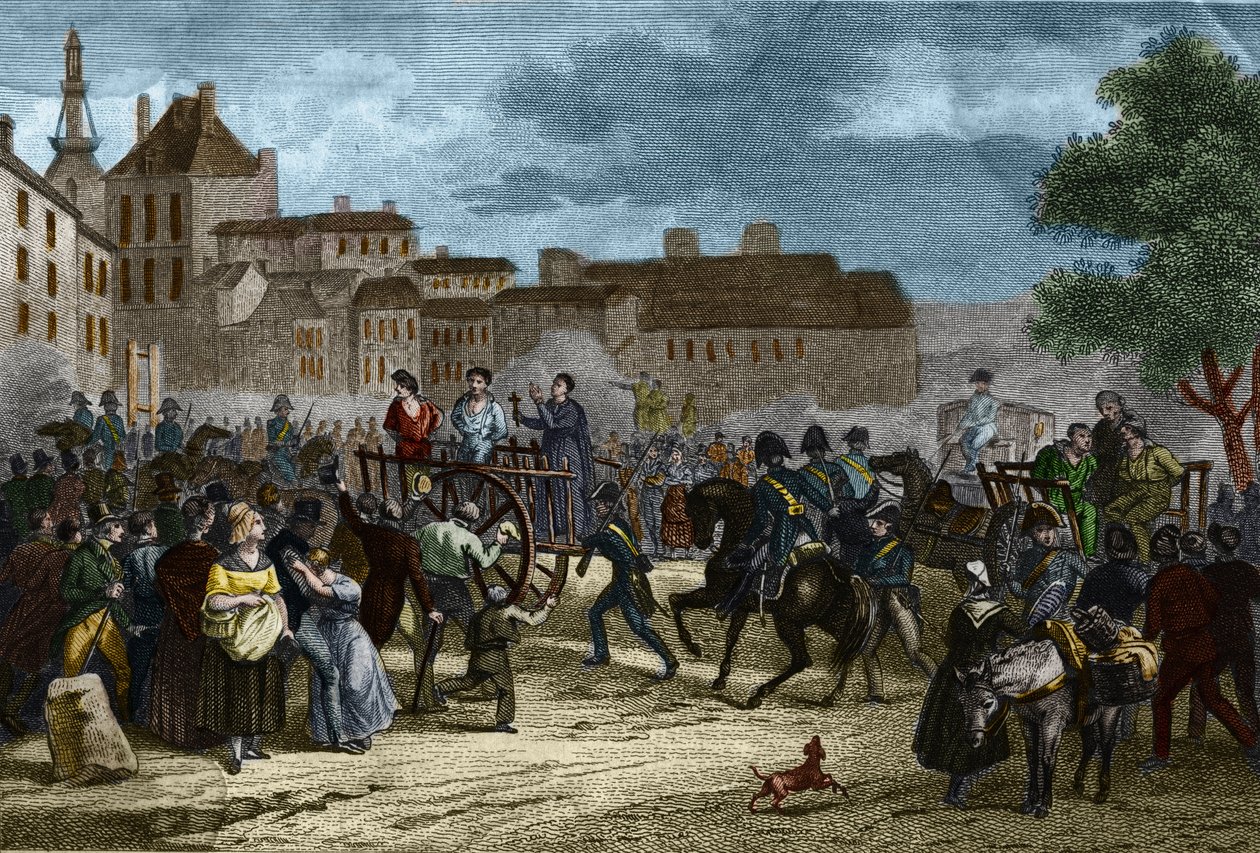 De fire sergenter førte til skaftet: de fire sergenter (Bories, Pomier, Raoulx og Goudin) fra La Rochelle, der under restaureringen anklages for at ville vælte monarkiet og guillotinerne i 1822. Deres forbrydelse er at tilhøre Charbonnerie (Carboner) af Unknown artist