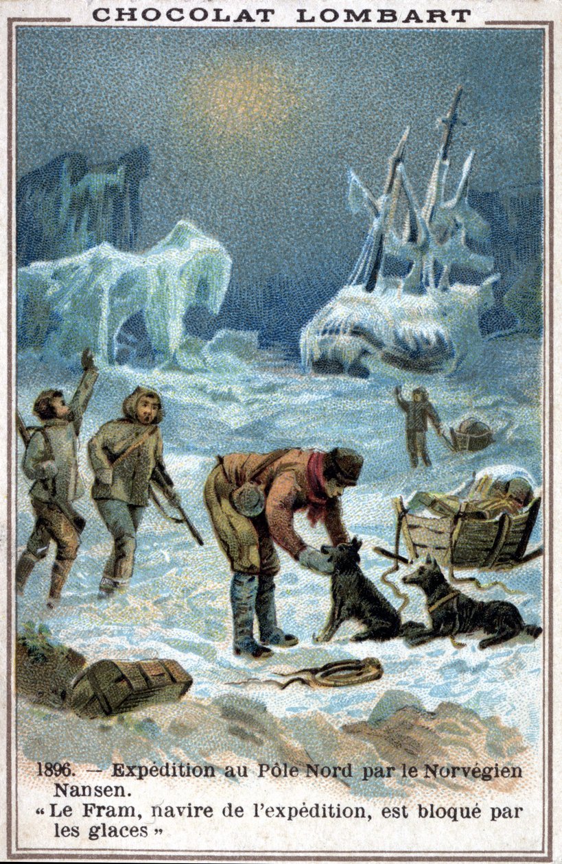 Fram, den norske opdagelsesrejsende Fridtjof Nansens båd, fanget i Ishavets is i 1896. af Unknown artist