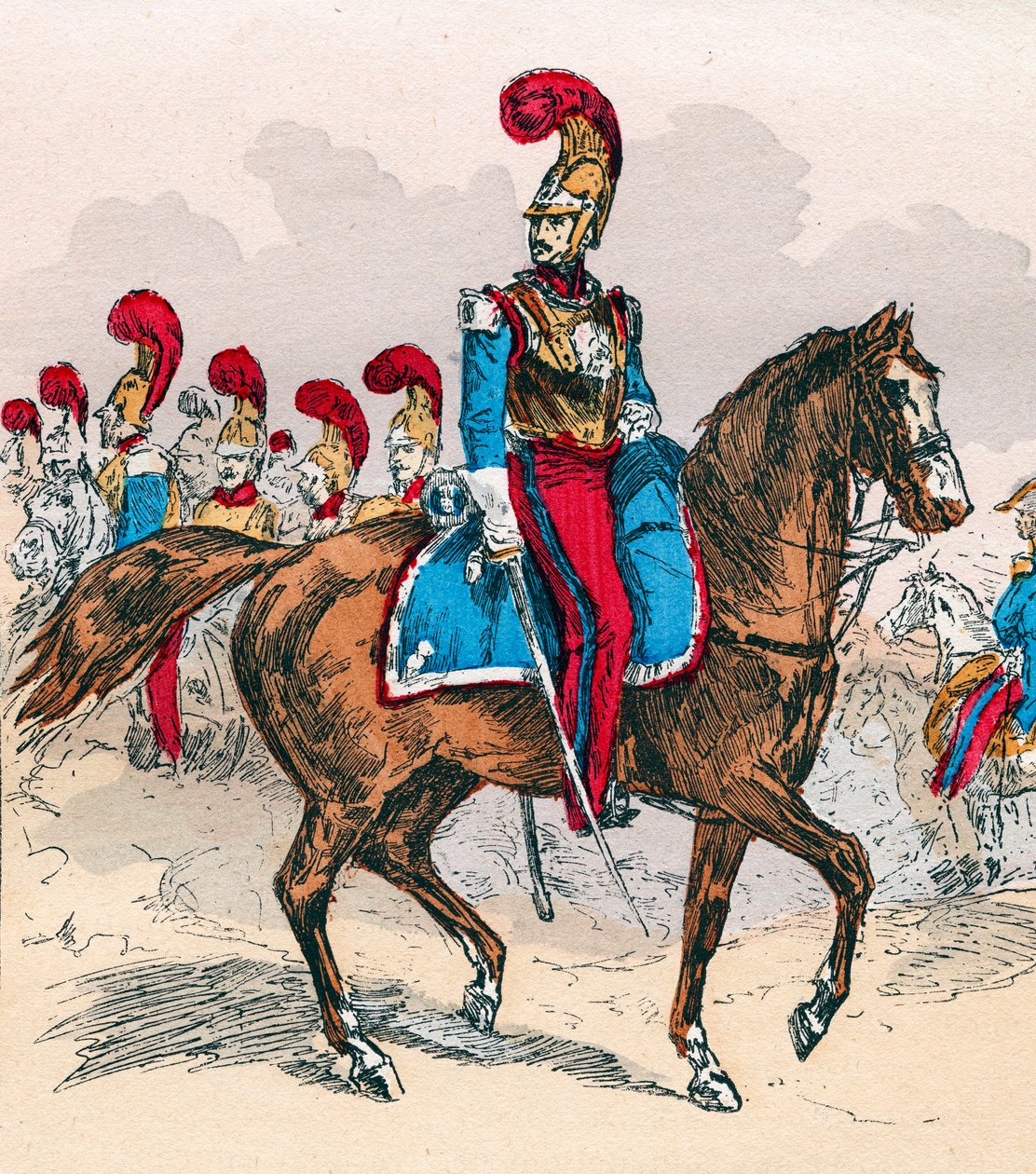 Den franske Armee under Louis Philippes regeringstid fra 1830 til 1848 - Franske karabinerer - Indgravering fra 1882 i "" Histoire de dix ans: 1830-1840"" Louis-Blanc (1811-1882) af Unknown artist