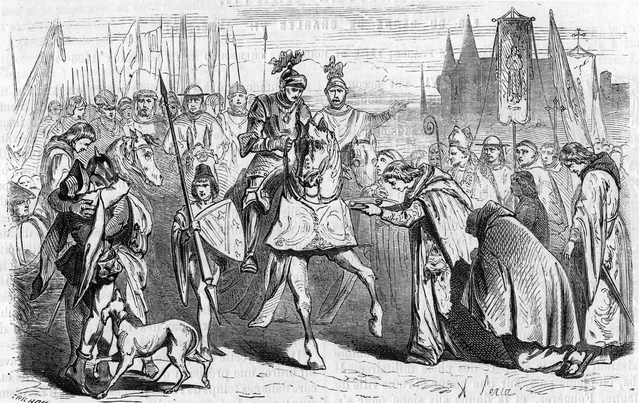 Franskmændene drog til Bordeaux den 23. juni 1451 under Charles VII, afslutningen på generobringen mod englænderne. Indgravering af det 19. århundrede. af Unknown artist