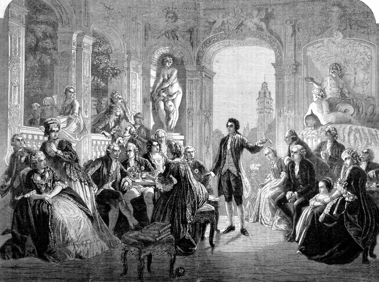 Den tyske digter Johann Wolfgang Goethe ved hoffet for markgreve Frederik af Baden. Gravering efter maleri af Federico Pecht. af Unknown artist