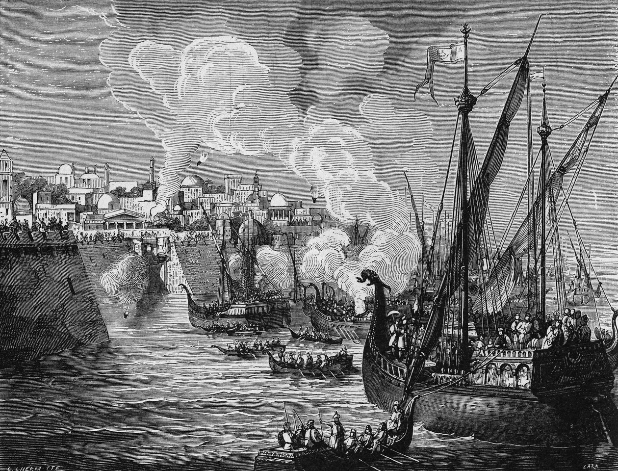 Den græske ild brugt af de belejrede og de belejrede ved Muhammed II