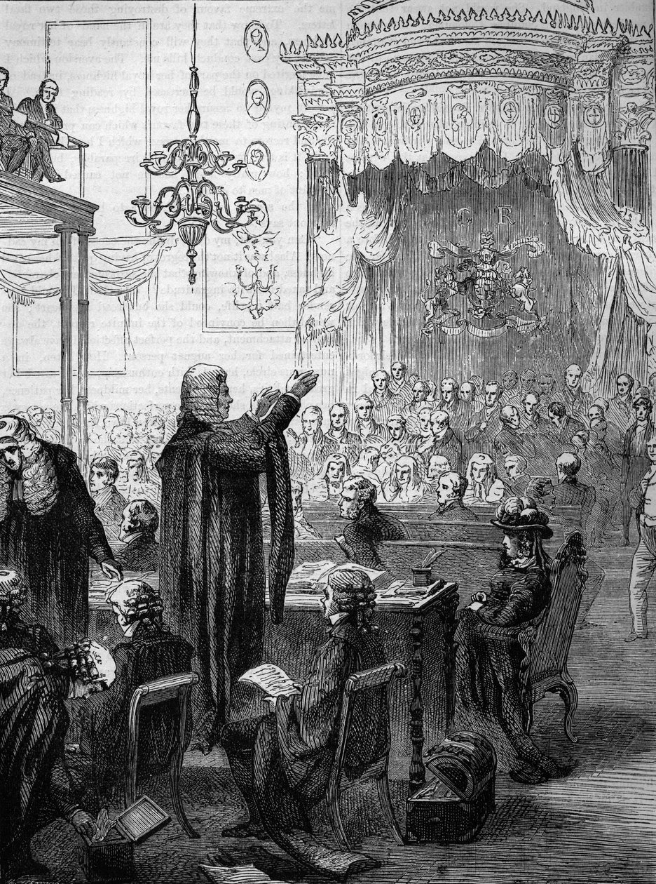 House of Lords under retssagen mod dronning Caroline i 1820 - hr. Broughams tale til forsvaret - Caroline af Brunswick-Wolgenbuttel (Brunswick Wolgenbuttel) (1768-1821), konsort af George IV af Storbritannien og Irland af Unknown artist