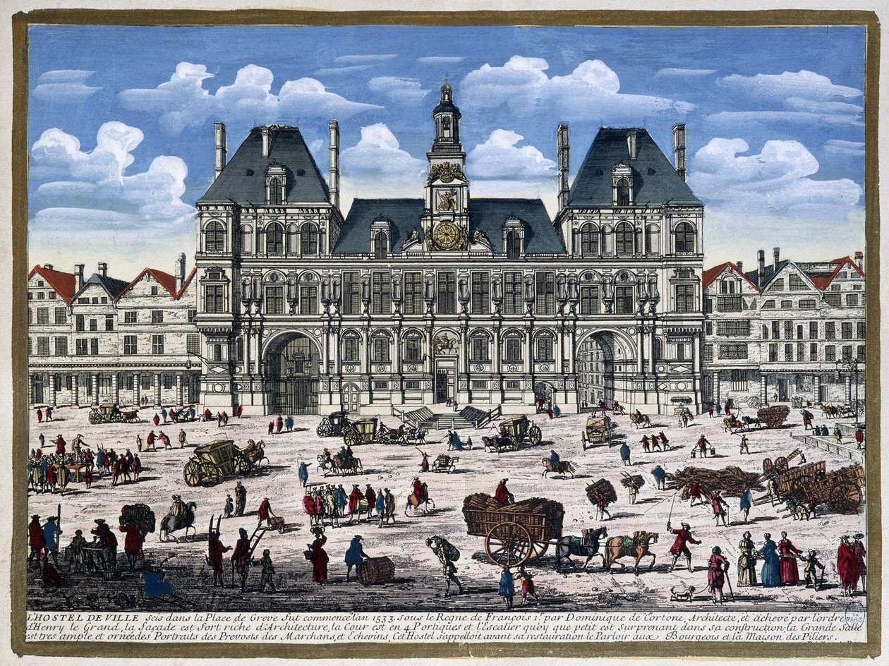 Hôtel de Ville de Paris og dens plads i det 16. århundrede - gravering af Unknown artist
