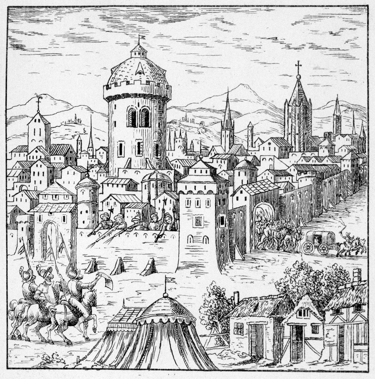 Huguenotterne i Amboise hvor var kong Francois II (Conjuration of Amboise) - i "" samling af 39 figurer, der repræsenterer ulykkerne i Frankrig fra 1562 til 1586""; Louis Perrin imprimerie af Unknown artist