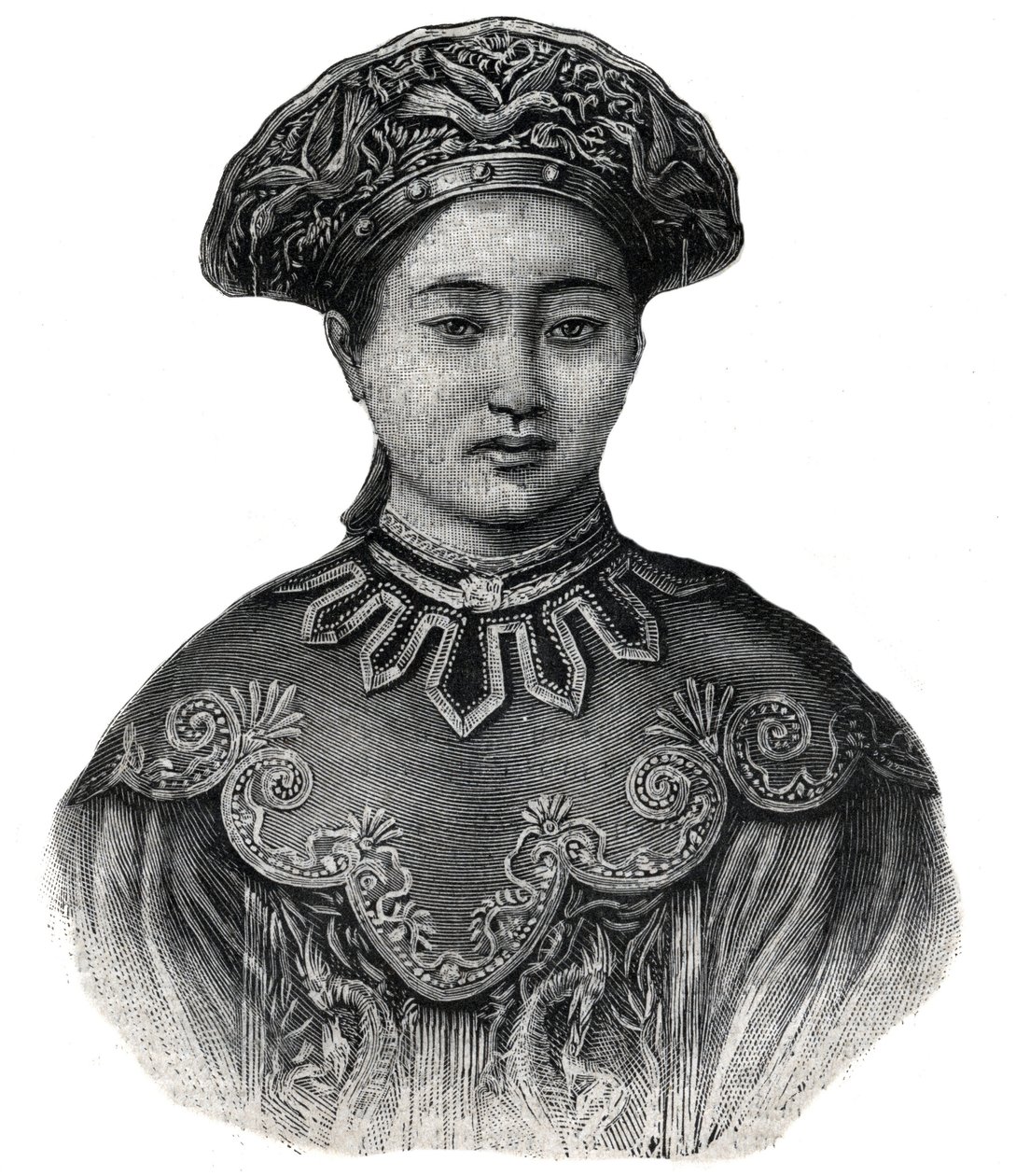 Imponeret af Japan Haruko, kvinde af Mikado Mutsuhito (1852-1912) - Indgravering af 1892 af Unknown artist